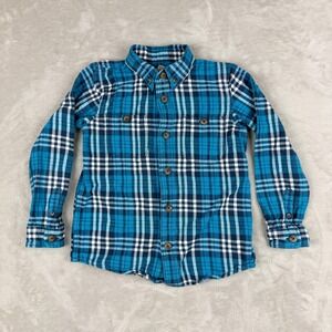 Duluth Trading Co Flannel Shirt Boys 6 Blue Plaid Button Down School Outdoors